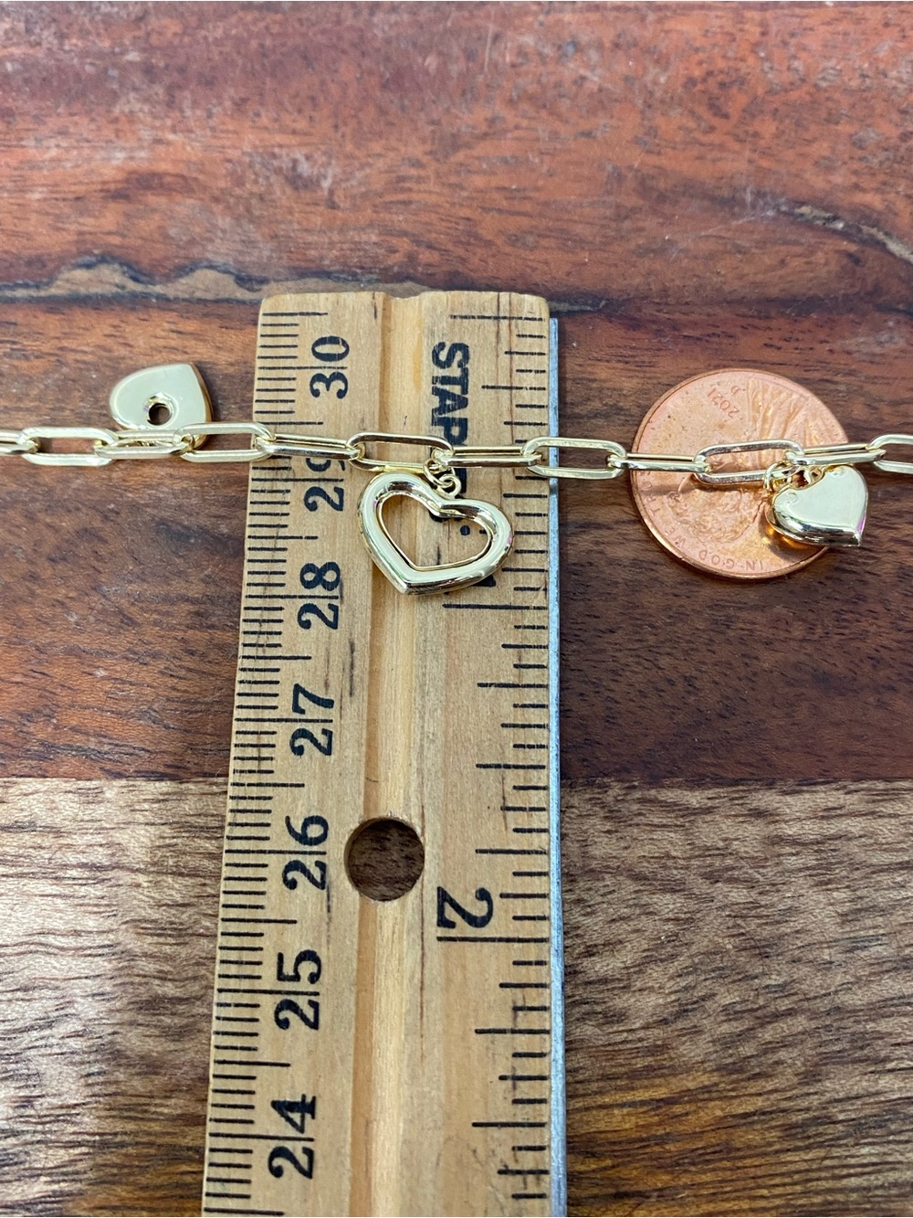 14K Yellow Gold Heart Cham Bracelet - Picture 4 of 5